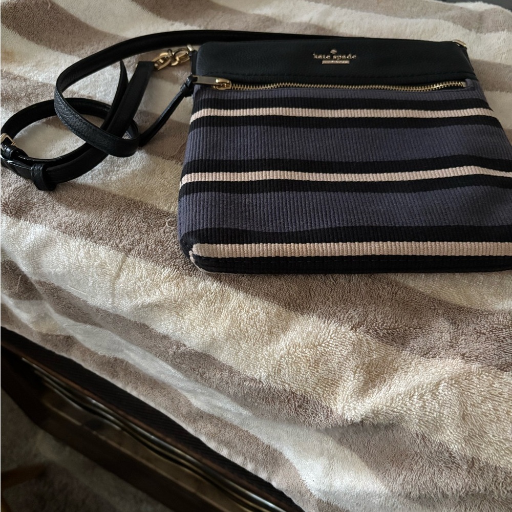 Kate Spade Black and Cream Striped Crossbody Bag